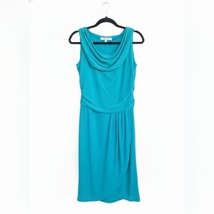 Evan Picone Teal Cowl Neck Midi Dress
